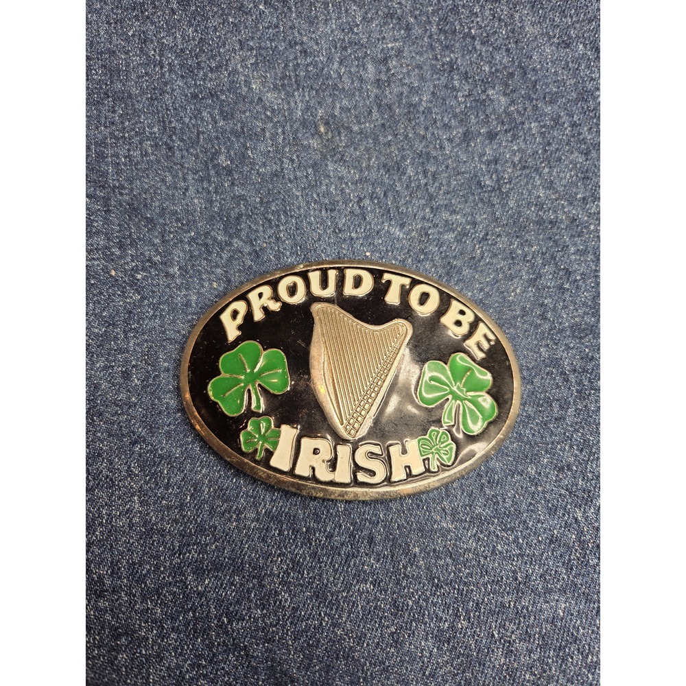 Proud to be Irish 4-Leaf Clover Harp Enamel Belt Buckle